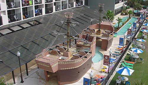 Children love the authentic Pirate Ship where they create their own high seas adventures. This interactive water feature provides a safe and entertaining play area that allows parents to relax in the sun. 
