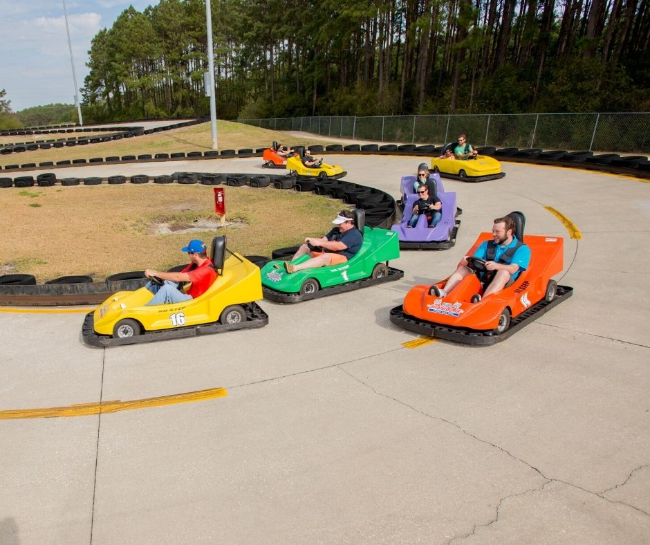 Kids go-karting around the track at Broadway Grand Prix