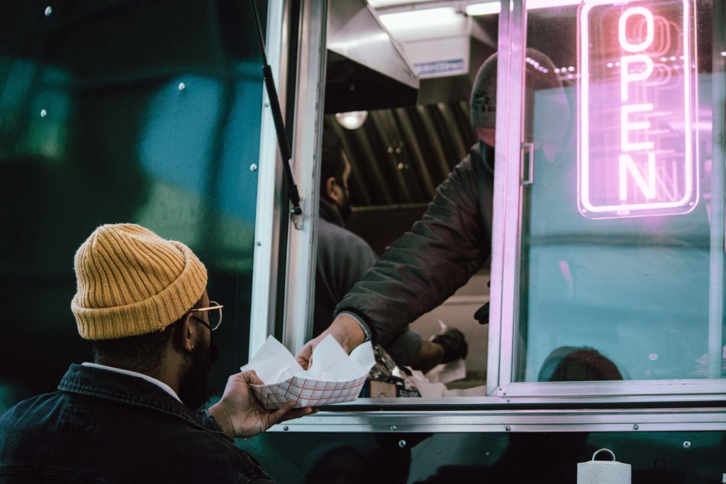 food truck window with food