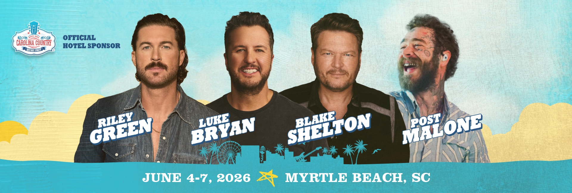 Riley Green, Luke Bryan, Blake Shelton, and Post Malone - The Four Headliners at Carolina Country Music Fest in 2026