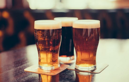 Beer glasses on table