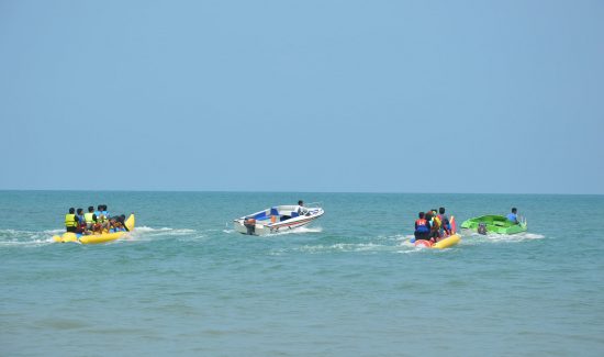 two banana boats in the water