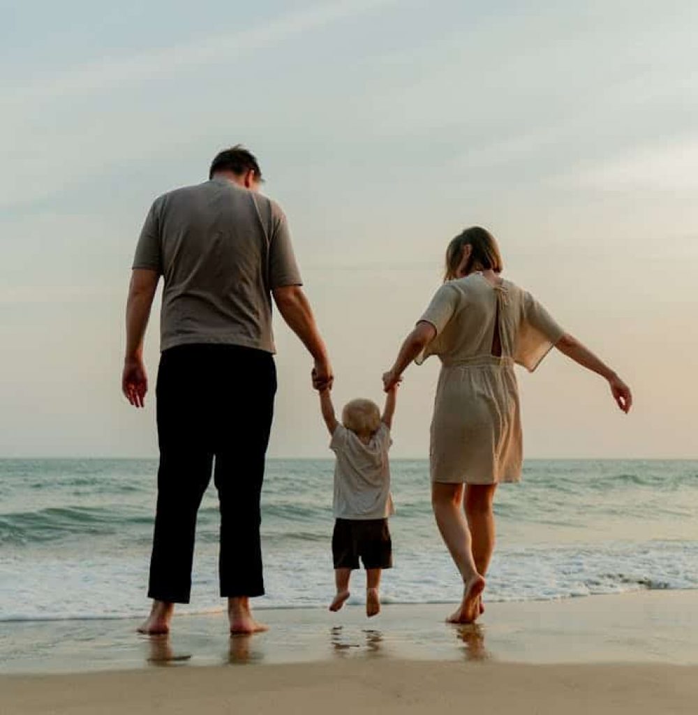 family on beach